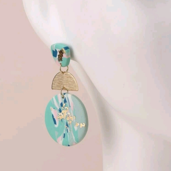 ANTHROPOLOGIE CLAY GOLD ALLOY SPACKLED EARRINGS 1 - Picture 4 of 4